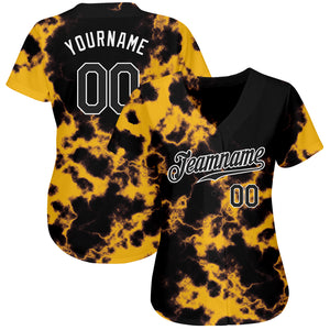 Custom Tie Dye Black-White 3D Authentic Baseball Jersey