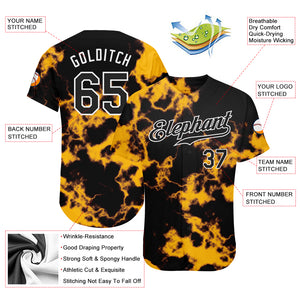 Custom Tie Dye Black-White 3D Authentic Baseball Jersey