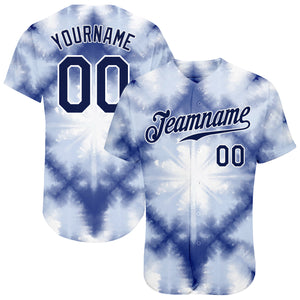 Custom Tie Dye Navy-White 3D Shibori Authentic Baseball Jersey