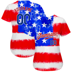 Custom Tie Dye Royal-Red 3D American Flag Authentic Baseball Jersey