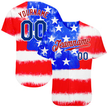 Load image into Gallery viewer, Custom Tie Dye Royal-Red 3D American Flag Authentic Baseball Jersey
