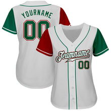 Load image into Gallery viewer, Custom White Kelly Green-Red Authentic Two Tone Baseball Jersey
