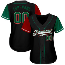 Load image into Gallery viewer, Custom Black Kelly Green-Red Authentic Two Tone Baseball Jersey
