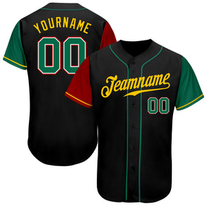 Custom Black Kelly Green-Gold Authentic Two Tone Baseball Jersey