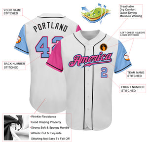 Custom White Light Blue Pink-Black Authentic Two Tone Baseball Jersey