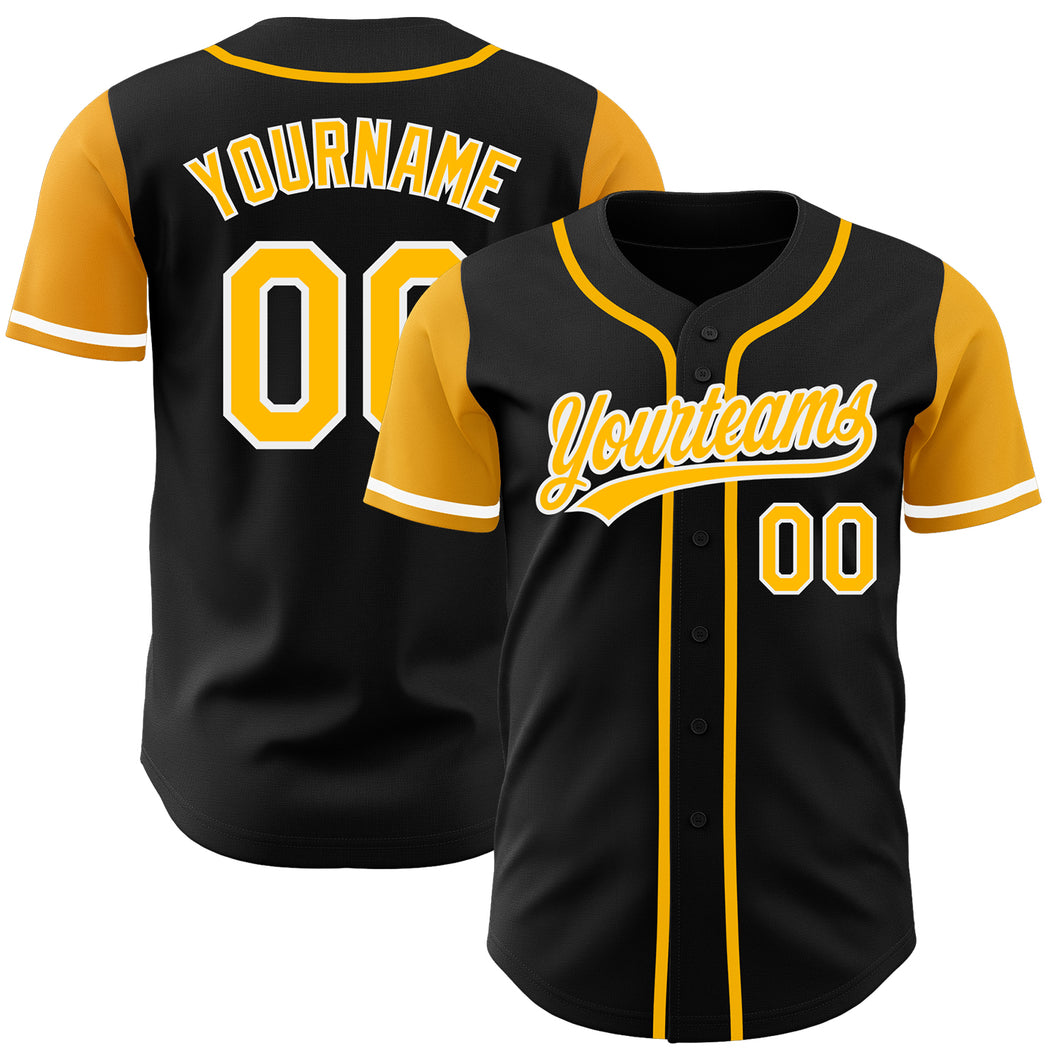 Custom Black Gold-White Authentic Two Tone Baseball Jersey