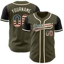 Load image into Gallery viewer, Custom Olive Vintage USA Flag Black-Cream Authentic Salute To Service Two Tone Baseball Jersey

