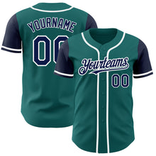 Load image into Gallery viewer, Custom Teal Navy-White Authentic Two Tone Baseball Jersey
