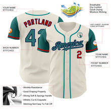Load image into Gallery viewer, Custom Cream Teal Navy-Red Authentic Two Tone Baseball Jersey
