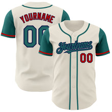 Load image into Gallery viewer, Custom Cream Teal Navy-Red Authentic Two Tone Baseball Jersey
