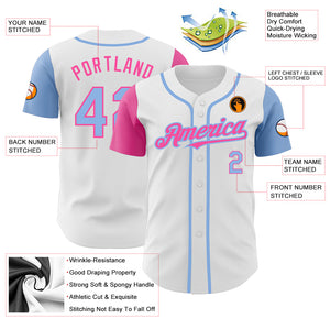 Custom White Light Blue-Pink Authentic Two Tone Baseball Jersey