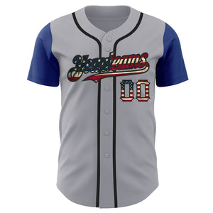 Custom Gray Vintage USA Flag Royal-Black Authentic Two Tone Baseball Jersey