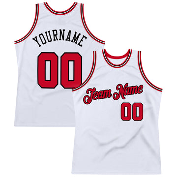 Custom White Red-Black Authentic Throwback Basketball Jersey