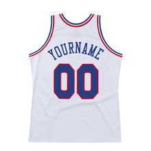 Load image into Gallery viewer, Custom White Royal-Red Authentic Throwback Basketball Jersey
