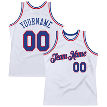 Load image into Gallery viewer, Custom White Royal-Red Authentic Throwback Basketball Jersey
