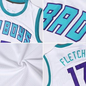 Custom White Purple-Teal Authentic Throwback Basketball Jersey