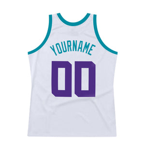 Custom White Purple-Teal Authentic Throwback Basketball Jersey