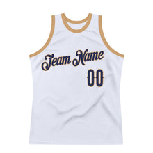 Load image into Gallery viewer, Custom White Navy-Old Gold Authentic Throwback Basketball Jersey
