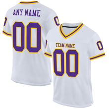 Load image into Gallery viewer, Custom White Purple-Gold Mesh Authentic Throwback Football Jersey
