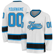 Load image into Gallery viewer, Custom White Blue-Black Hockey Jersey
