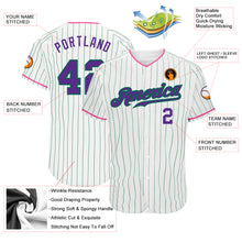 Load image into Gallery viewer, Custom White Kelly Green Pinstripe Purple-Pink Authentic Baseball Jersey
