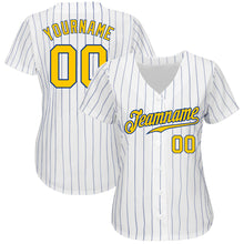 Load image into Gallery viewer, Custom White Royal Pinstripe Gold-Royal Authentic Baseball Jersey
