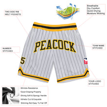 Load image into Gallery viewer, Custom White Black Pinstripe Black-Gold Authentic Basketball Shorts
