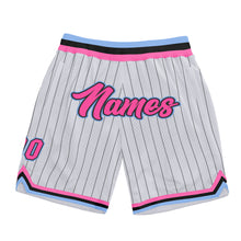 Load image into Gallery viewer, Custom White Black Pinstripe Pink-Light Blue Authentic Basketball Shorts
