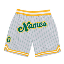 Load image into Gallery viewer, Custom White Kelly Green Pinstripe Kelly Green-Gold Authentic Basketball Shorts
