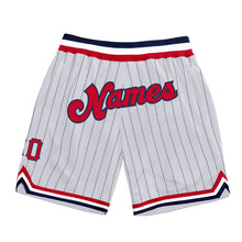 Load image into Gallery viewer, Custom White Navy Pinstripe Red-Navy Authentic Basketball Shorts
