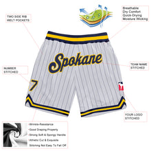 Load image into Gallery viewer, Custom White Navy Pinstripe Navy-Gold Authentic Basketball Shorts
