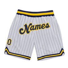 Load image into Gallery viewer, Custom White Navy Pinstripe Navy-Gold Authentic Basketball Shorts
