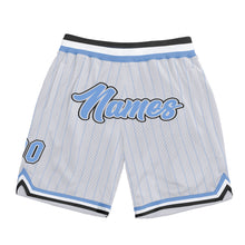 Load image into Gallery viewer, Custom White Light Blue Pinstripe Light Blue-Black Authentic Basketball Shorts
