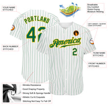 Load image into Gallery viewer, Custom White Kelly Green Pinstripe Kelly Green-Gold Authentic Baseball Jersey
