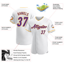 Load image into Gallery viewer, Custom White Purple-Gold Authentic Baseball Jersey
