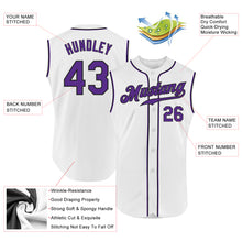 Load image into Gallery viewer, Custom White Purple-Black Authentic Sleeveless Baseball Jersey
