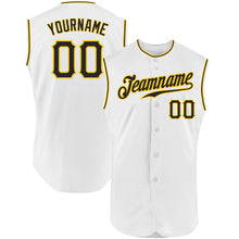 Load image into Gallery viewer, Custom White Black-Gold Authentic Sleeveless Baseball Jersey
