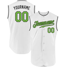 Load image into Gallery viewer, Custom White Neon Green-Black Authentic Sleeveless Baseball Jersey
