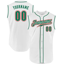 Load image into Gallery viewer, Custom White Kelly Green-Red Authentic Sleeveless Baseball Jersey

