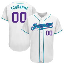 Load image into Gallery viewer, Custom White Purple-Teal Authentic Baseball Jersey
