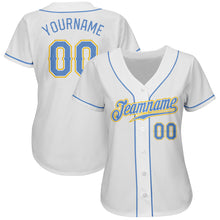 Load image into Gallery viewer, Custom White Light Blue-Gold Authentic Baseball Jersey
