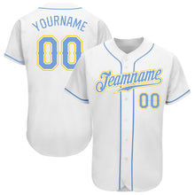 Load image into Gallery viewer, Custom White Light Blue-Gold Authentic Baseball Jersey
