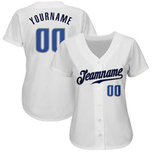 Load image into Gallery viewer, Custom White Blue-Navy Authentic Baseball Jersey
