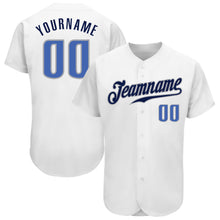 Load image into Gallery viewer, Custom White Blue-Navy Authentic Baseball Jersey
