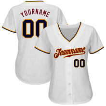 Load image into Gallery viewer, Custom White Navy-Gold Authentic Baseball Jersey
