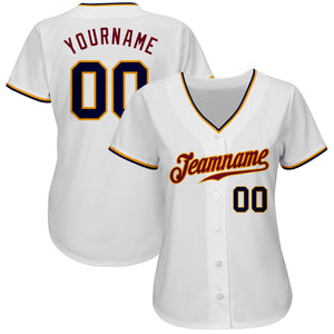 Custom White Navy-Gold Authentic Baseball Jersey
