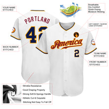Load image into Gallery viewer, Custom White Navy-Gold Authentic Baseball Jersey
