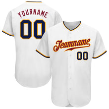 Load image into Gallery viewer, Custom White Navy-Gold Authentic Baseball Jersey
