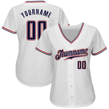 Load image into Gallery viewer, Custom White Navy-Red Authentic Baseball Jersey
