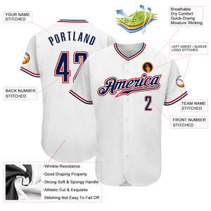 Custom White Navy-Red Authentic Baseball Jersey